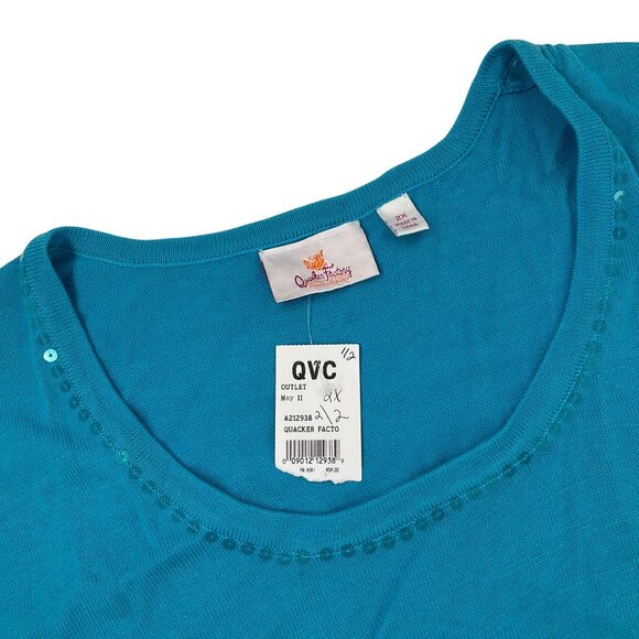 Quacker Factory Womens Turquoise Sleeveless Knit Top  Sequin Accents Size 2X - Picture 3 of 6
